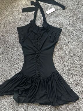 haunted hue mini dress Widow Taffeta Lace Up Mini Dress With Sleeves